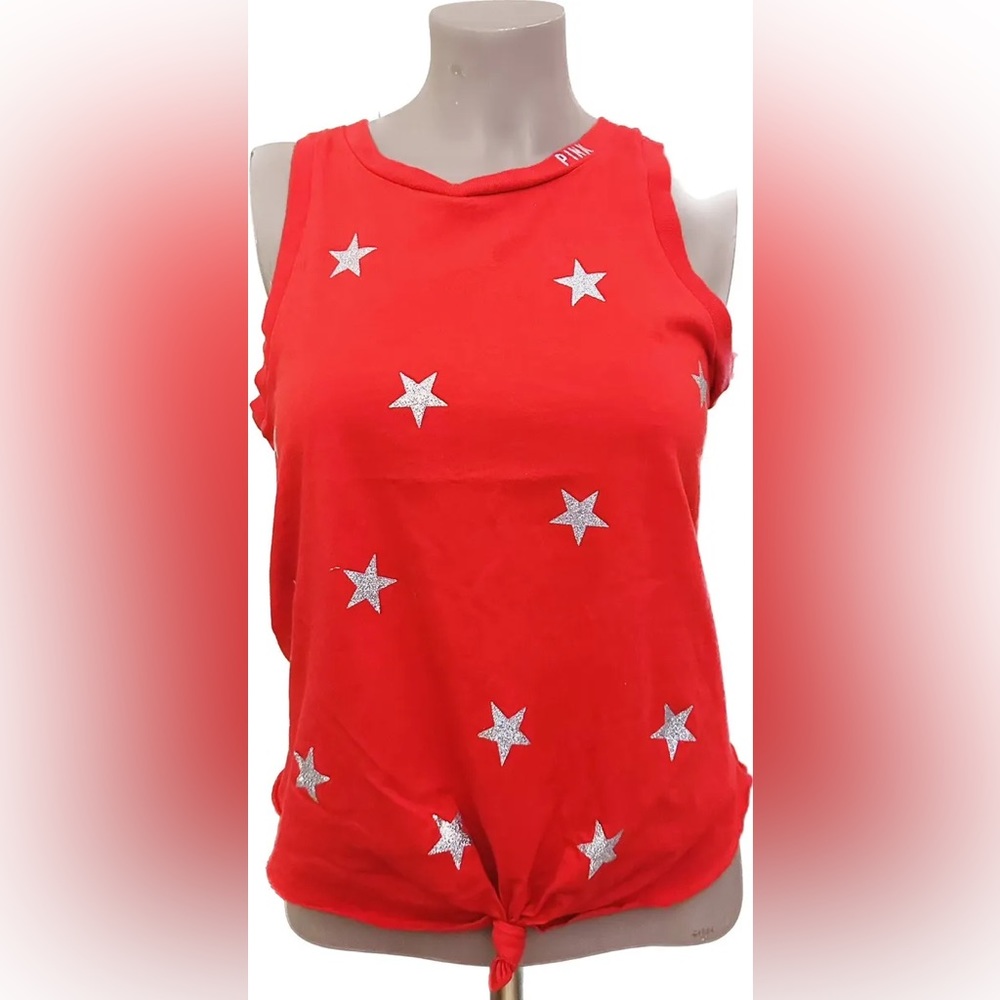 PINK Victoria's Secret Womens Size XS Red Star Print Crop Sleeveless Tank Top